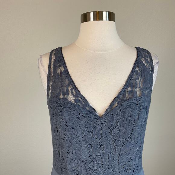 Adrianna Papell Lace and Crepe Sleeveless A-Line Evening Gown Blue Size 10 Dress - Picture 6 of 11